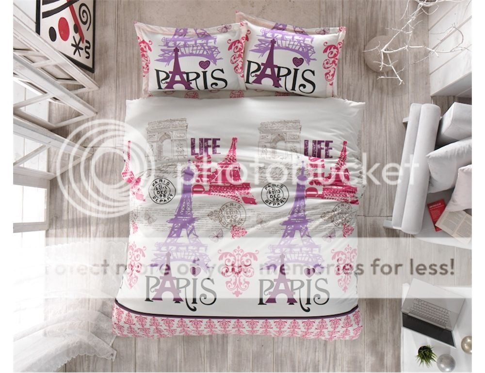 NEW COTTON 3pcs LIFE IN PARIS SINGLE / TWIN QUILT DUVET COVER BEDDING ...